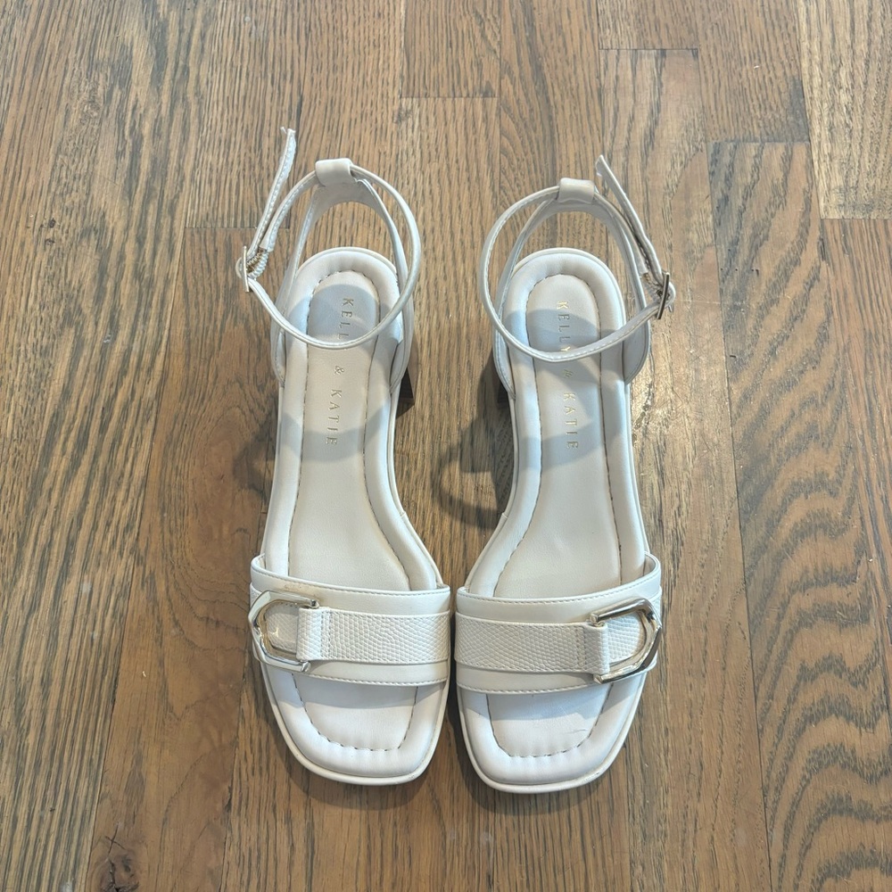 White Bridal Block Heel Sandals - Picture 2 of 8